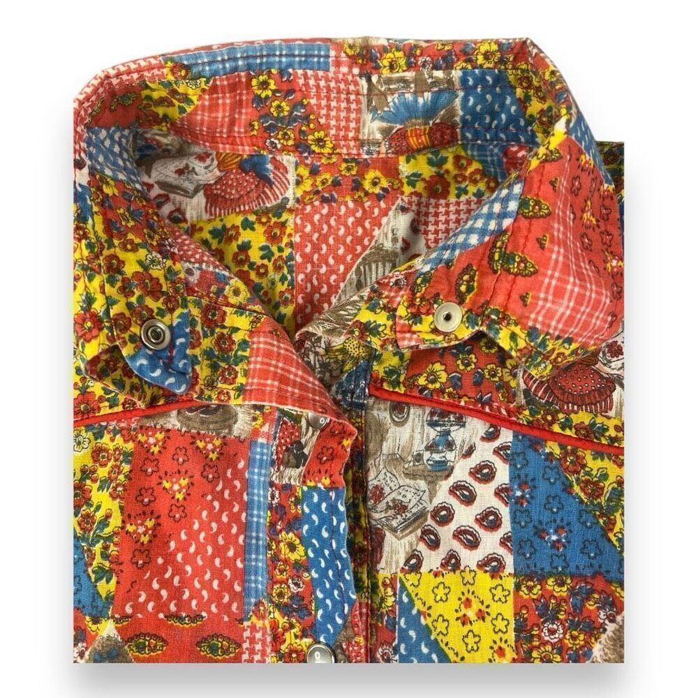 Vintage Patchwork Snap Button Top Size Large - image 6